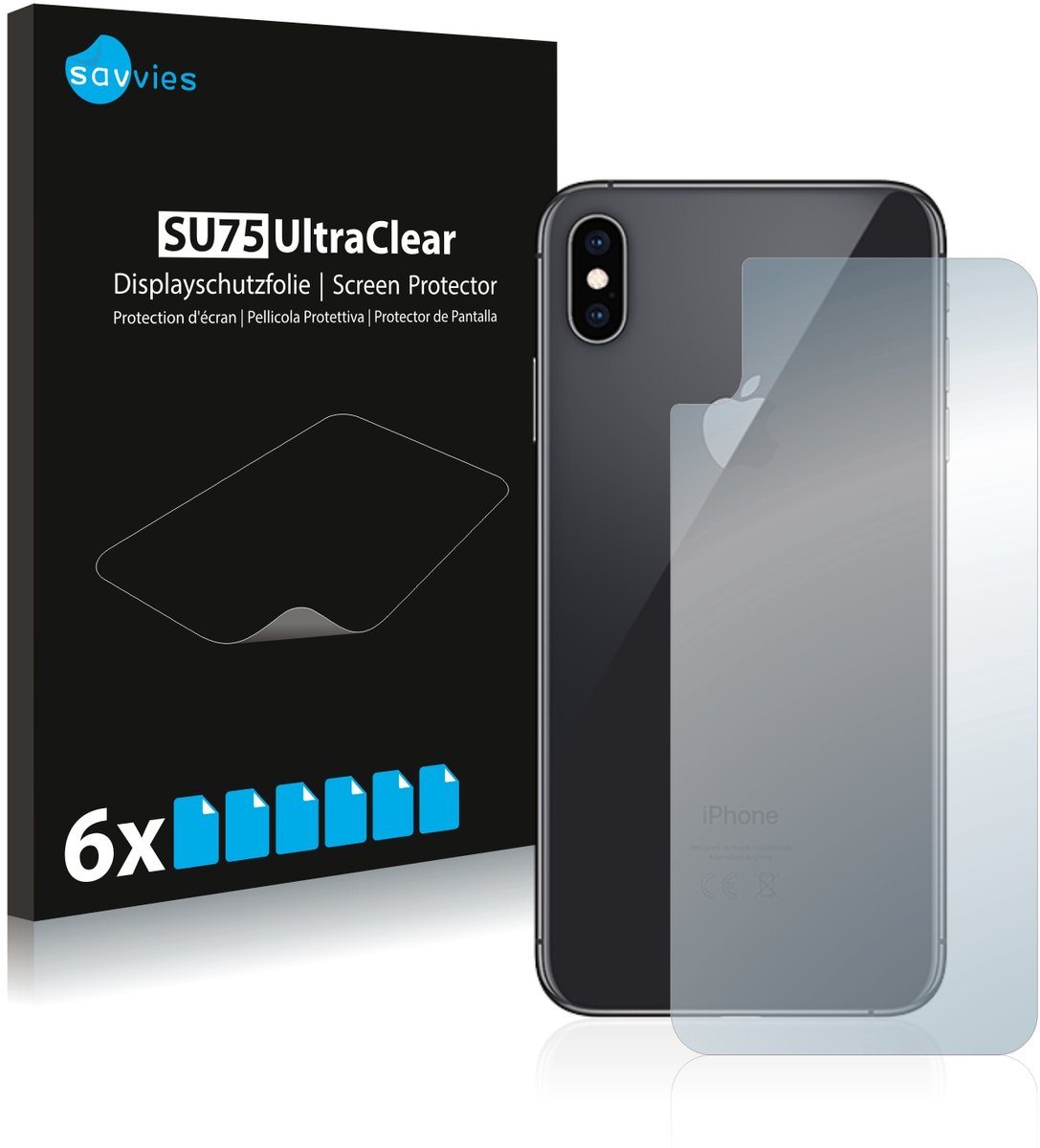 Savvies - Screenprotector voor Apple iPhone Xs Max (Achterkant) - Folie Beschermfolie transparant 6 Stuks