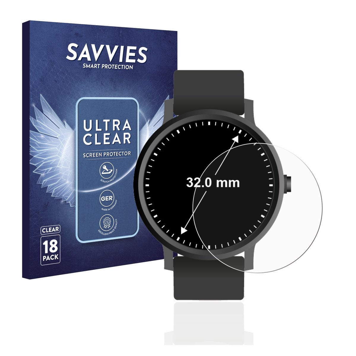 Savvies - Screenprotector voor Horloges (Rond, ø: 32 mm) - Folie Beschermfolie transparant 18 Stuks