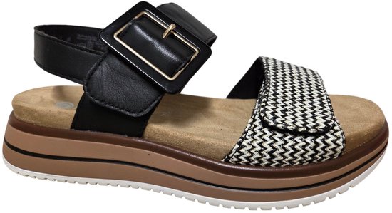 Remonte D1J53-02 Sandalen Zwart Wit Leer Dames - Zwart - 42