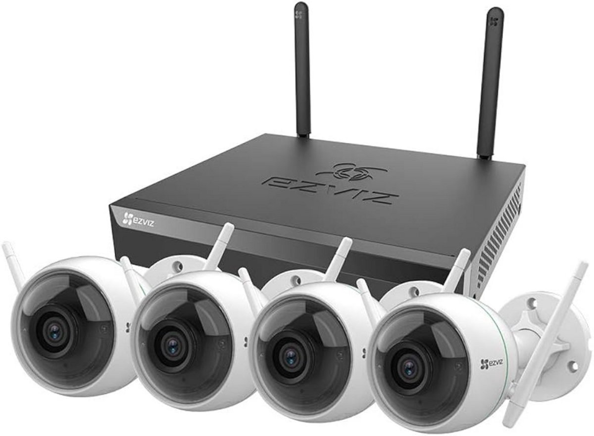 Ezviz X5S + H3C - Beveiligingssysteem - Inclusief 4 Camera's - Buitencamera's - WiFi - NVR - Kit - 4MP - 2K - IP67 - AI Detectie - Wit