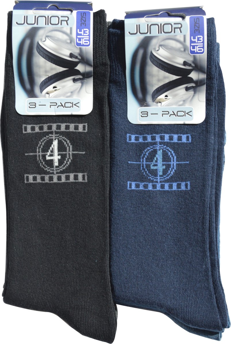 INTERSOCKS JUNIOR-HERENKOUSEN ASS GRIJS/ BLAUW MAAT 43/46 6 PAAR HOOGWAARDIG KATOEN- MOVIE