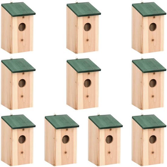 vidaXL - Vogelhuisjes - 10 - st - 12x12x22 - cm - massief - vurenhout