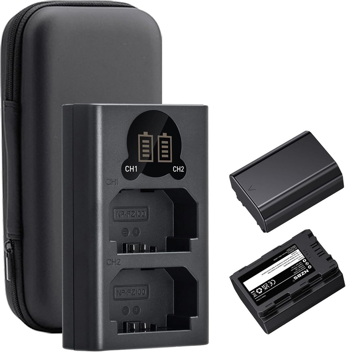 2-Pack Camera Accu Vervangend voor NP-FZ100 met USB Dubbele Oplader