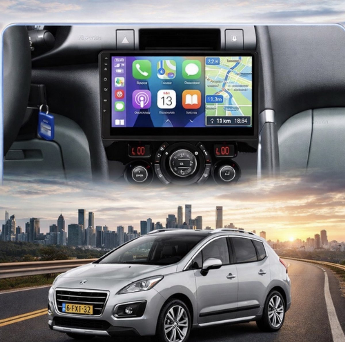 ADIVOX T4 9 inch geschikt voor Peugeot 3008/5008 van 2009-2015 Android 15 CarPlay/Auto/Wifi/DSP/5G/QLED/DAB+