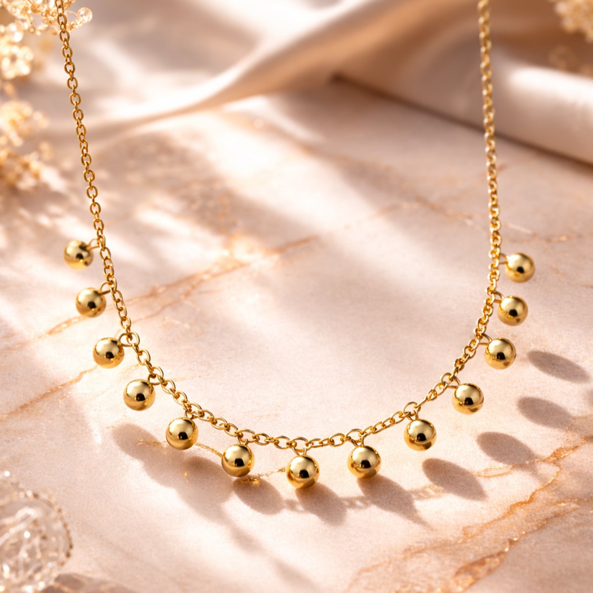 Brendoe Goudkleurige Ballen Ketting Dames – RVS Halsketting 18K Verguld – Minimalistische Choker 45 cm – Cadeau voor Haar