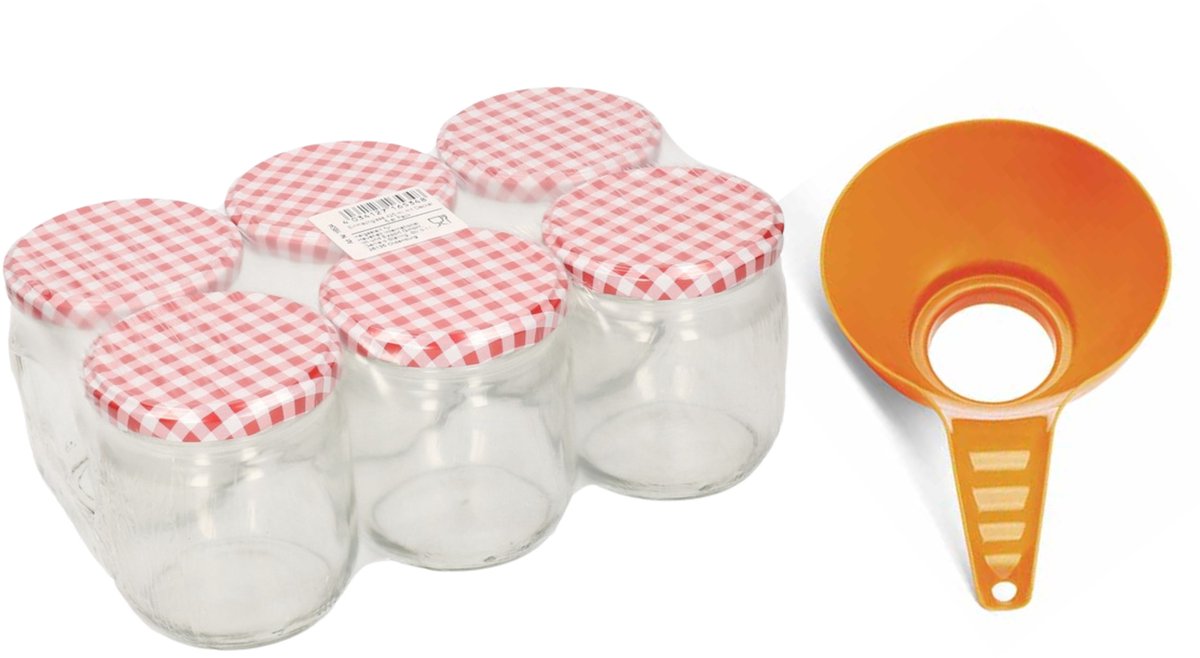 Confituurtrechter met weckpotten set - 6x potje - 210 ml - schroefdeksel