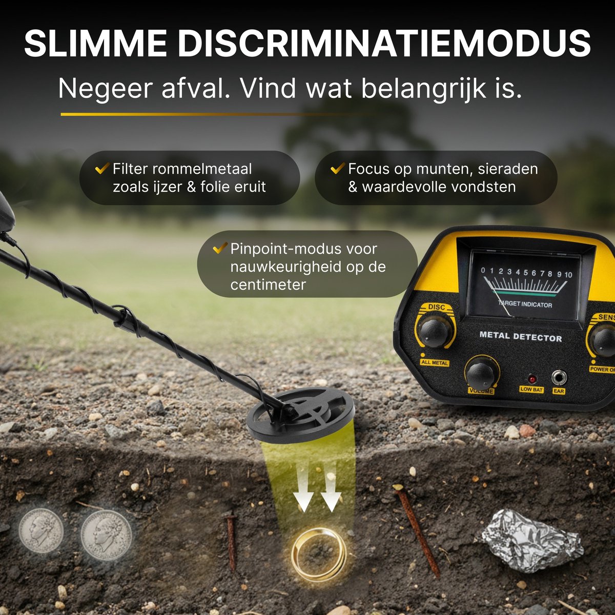 HIUYRFS Metaaldetector, zeer nauwkeurig, verstelbare lengte 113 cm - 141 cm, 5 modi, oplaadbare professionele metaaldetectoren met lcd-scherm, IP68 waterdichte zoekspoel voor volwassenen en kinderen