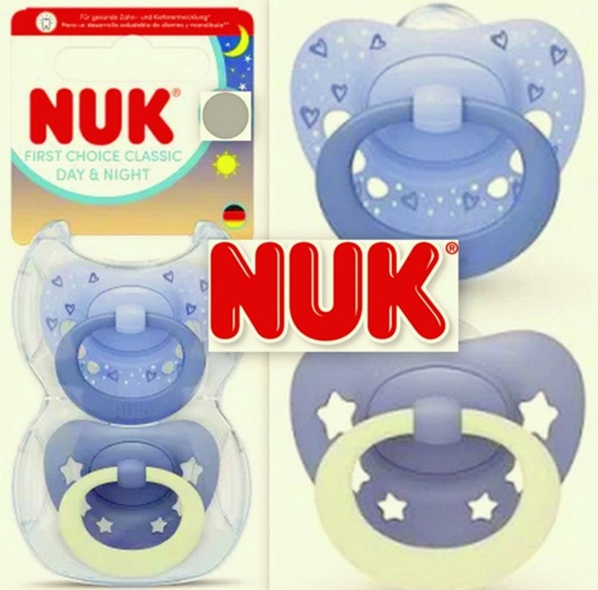 NUK First Choice Fopspeen – Siliconen – Set fopspenen Day & Night - Blauw - 2 stuks-(6-18maanden)