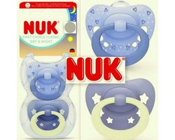 NUK First Choice Fopspeen – Siliconen – Set fopspenen Day & Night - Blauw - 2 stuks-(6-18maanden)