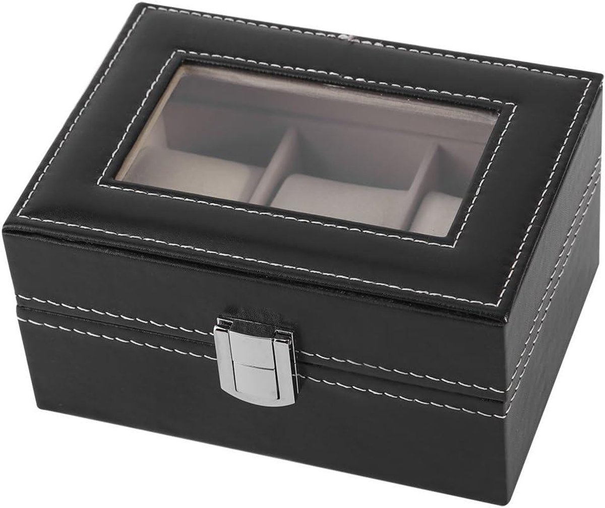 Allecto- PU leren polshorloge doos - horlogeopslagcontainer - 3 zachte horlogekussens - horloge armbanden sieraden display - horloge opslag organizer met 3 slots - geschikt voor diverse horlogemerken - zwart