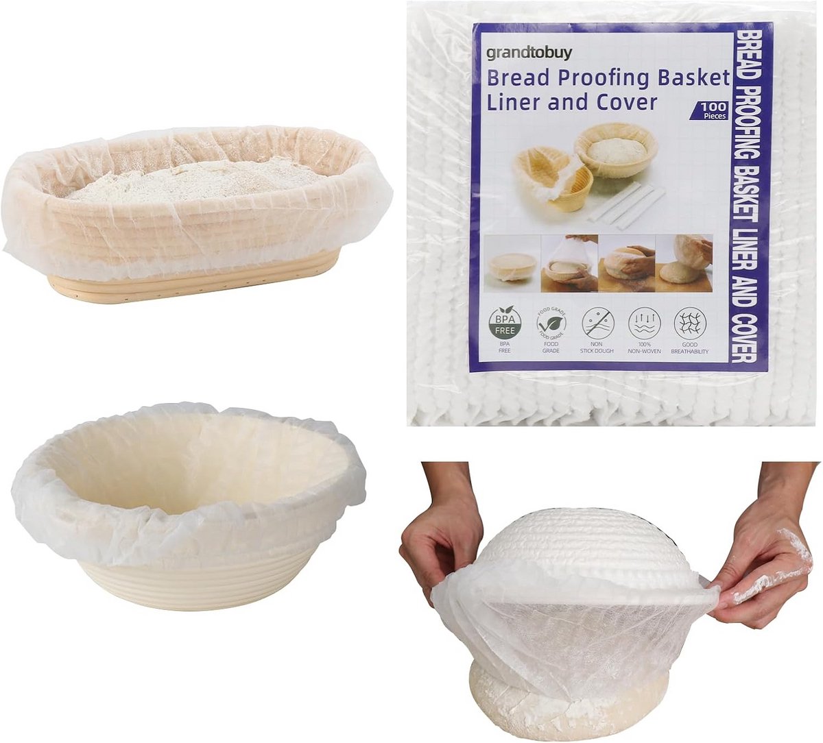 100 stuks Broodrijsmand Set: Decoratieve Stoffen Deksel en Voering voor Manden