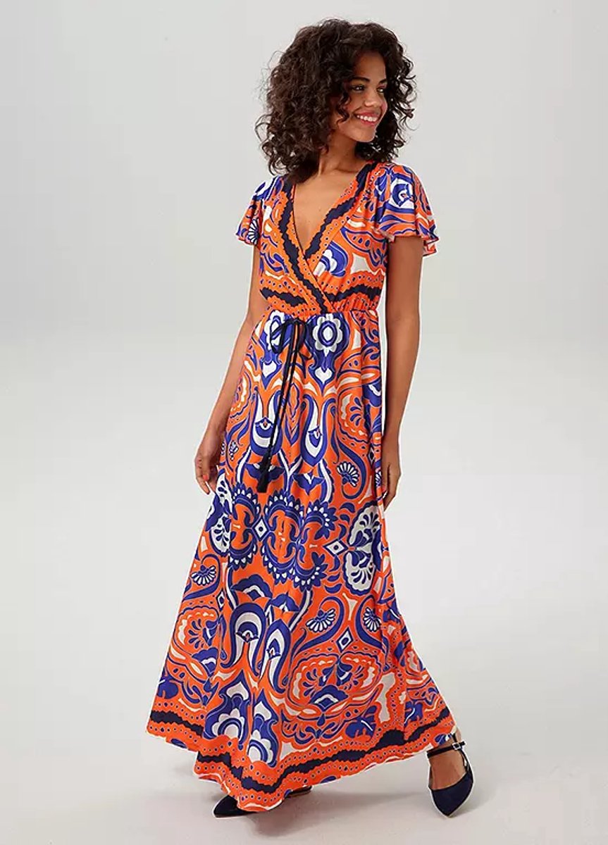 Aniston | Maxi Jurk | Soepel vallend | Etnisch dessin | Meerkleurig | Maat 36