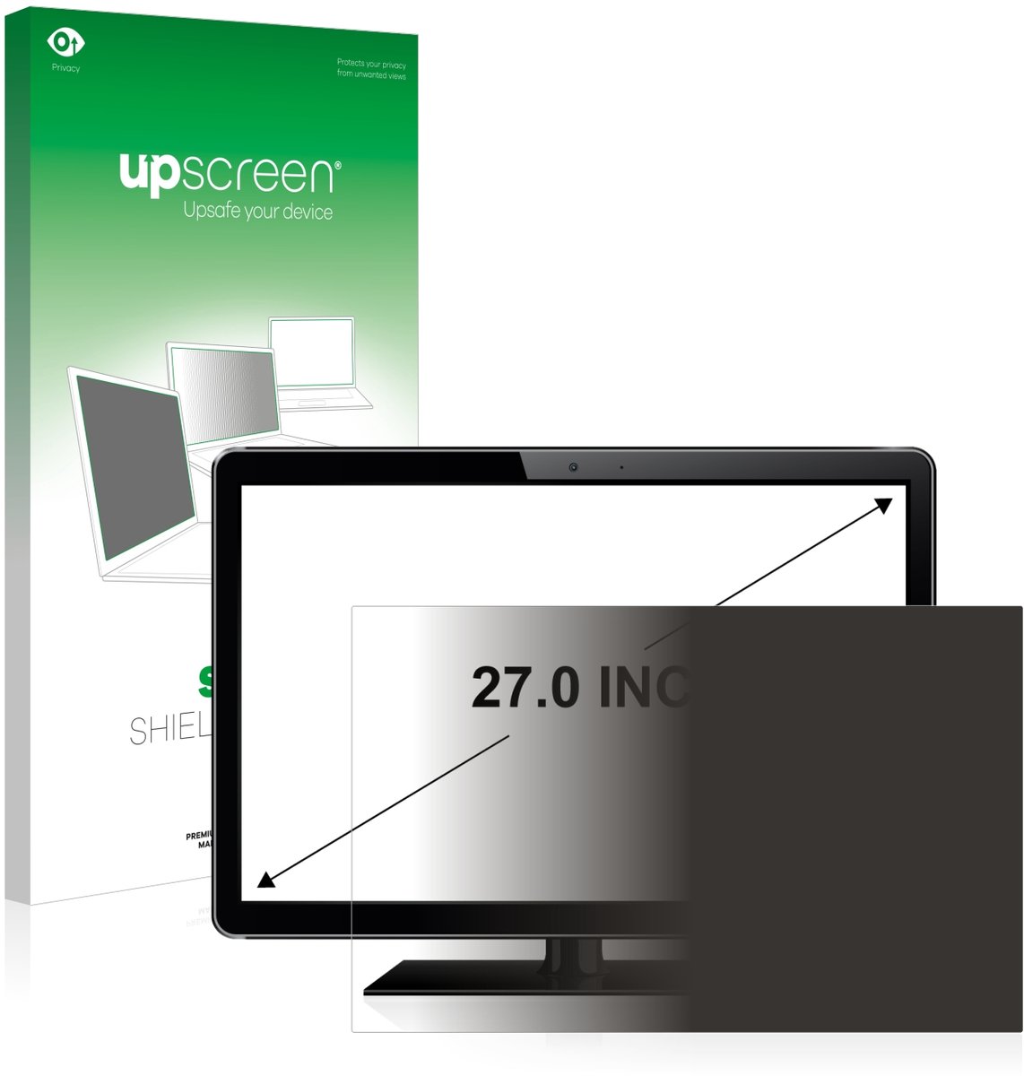 upscreen - privacyscherm voor Flatscreens mit 27 inch Schermen [598 mm x 336 mm, 16:9] - privacy filter screenfilter Blauwlichtfilter