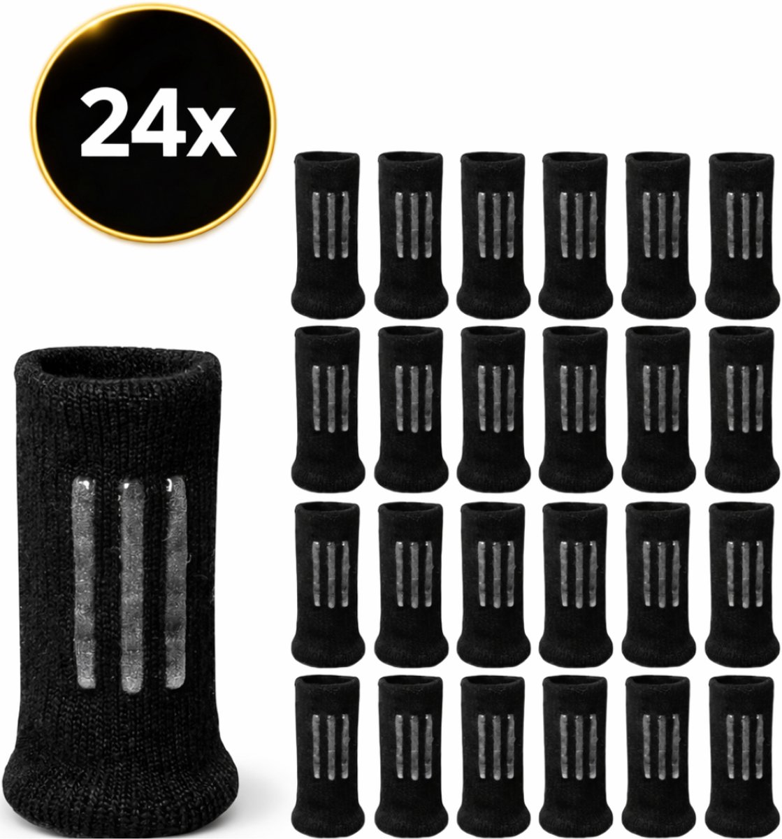 Premium Stoelpoot sokken set van 24 stuks - Anti-Slip - Zwart – Elastische Beschermers – Stoelbeschermer – Stoelsokjes met vilt - Stoelpootbeschermers - Stoelpootdoppen - Stoelsokken