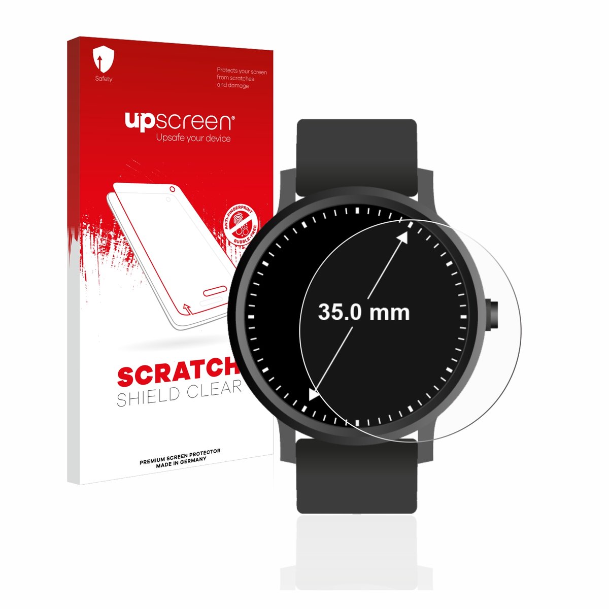 upscreen - Screenprotector voor Horloges (Rond, ø: 35 mm) - Folie Beschermfolie transparant