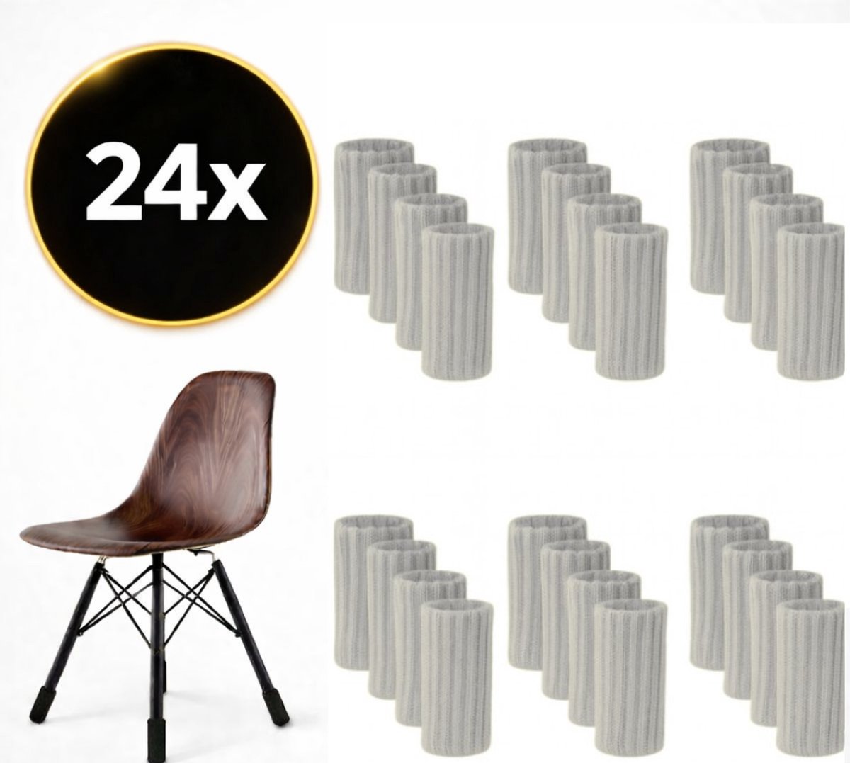 Stoelpoot sokken set van 24 stuks (Grijs) – Elastische Beschermers – Stoelbeschermer – Stoelsokjes met vilt - Stoelpootbeschermers - Stoelpootdoppen - Stoelsokken