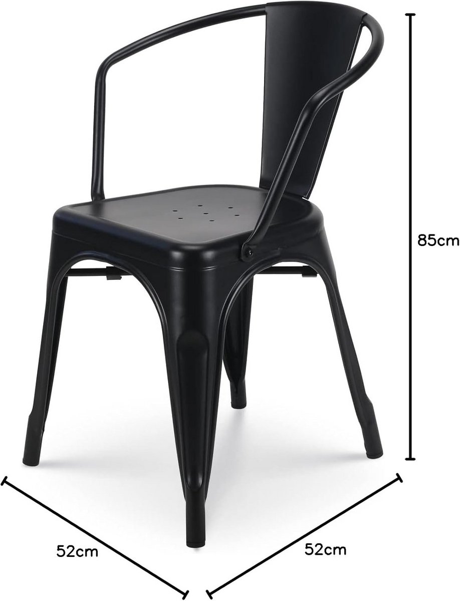Set van 4 Industriële Metalen Eetkamerstoelen Zwart Stapelbaar
