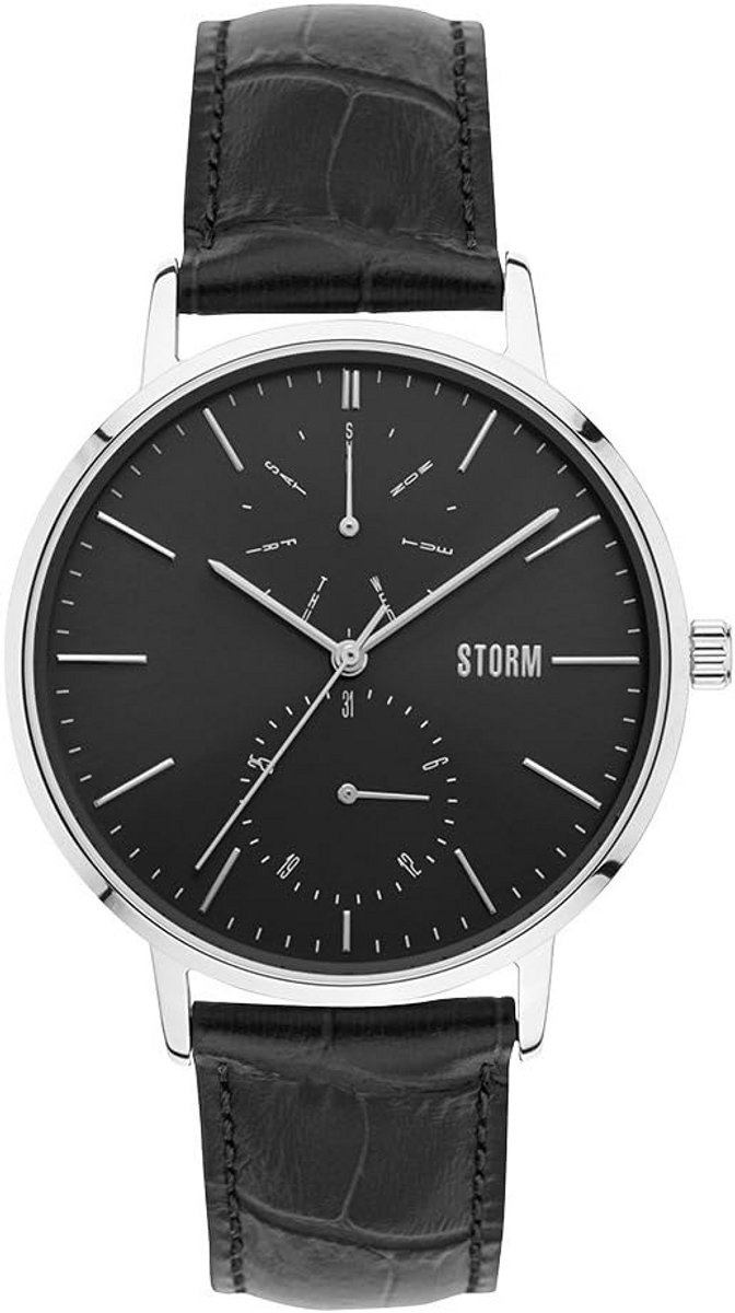 Stijlvol Herenhorloge met Zwarte Leren Band en Datumfunctie