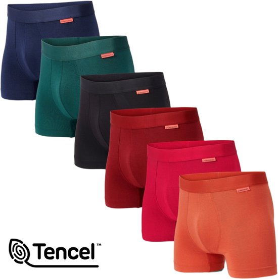 Boxers pour homme Undiemeister - Lot de 6 - Nuances de rouge - Sous-vêtements sans coutures - Mellowood Tencel - Respirants, antibactériens, sans coutures - Boxers - Taille L