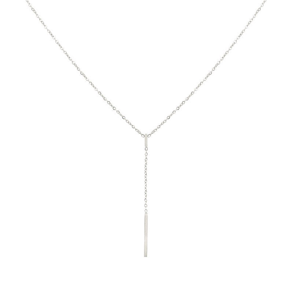 Mint15 Ketting klein balkje/staafje - Chique Y-ketting - Zilverkleur RVS/Stainless Steel