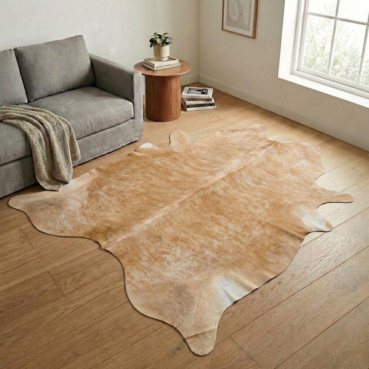 Koeienhuid Vloerkleed XXL (Extra Groot) - Beige-champagne - 243 x 215 cm - Koeienkleed / Koeienvel / Dierenvel / Dierenhuid / Koehuid Tapijt