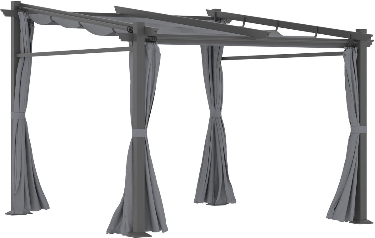Merax Pergola 297 x 295 cm met Uitschuifbaar Schaduwdoek & Zijwanden – Waterafstotende Terrasoverkapping/Paviljoen – Stalen Frame – Donkergrijs