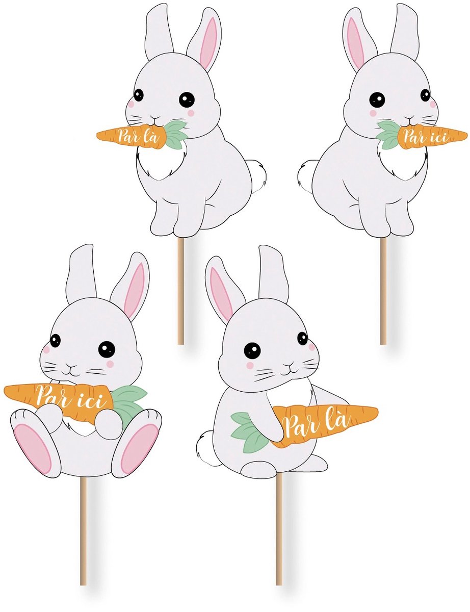 PARTYPRO - Speciale paaseierenzoektocht kit konijntje 15 x 24 cm, 8 bordjes en sjabloon