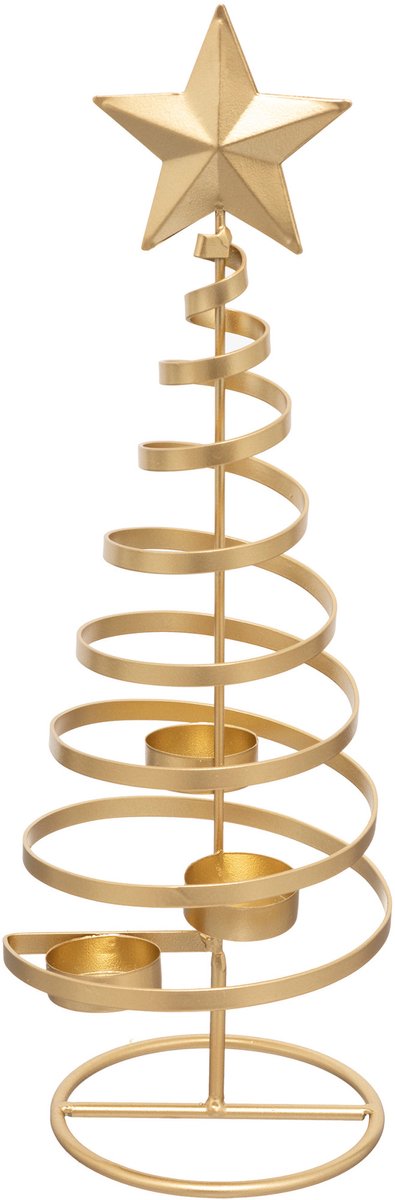 JJA - Theelichthouder gouden kerstboom 40 cm van ijzer