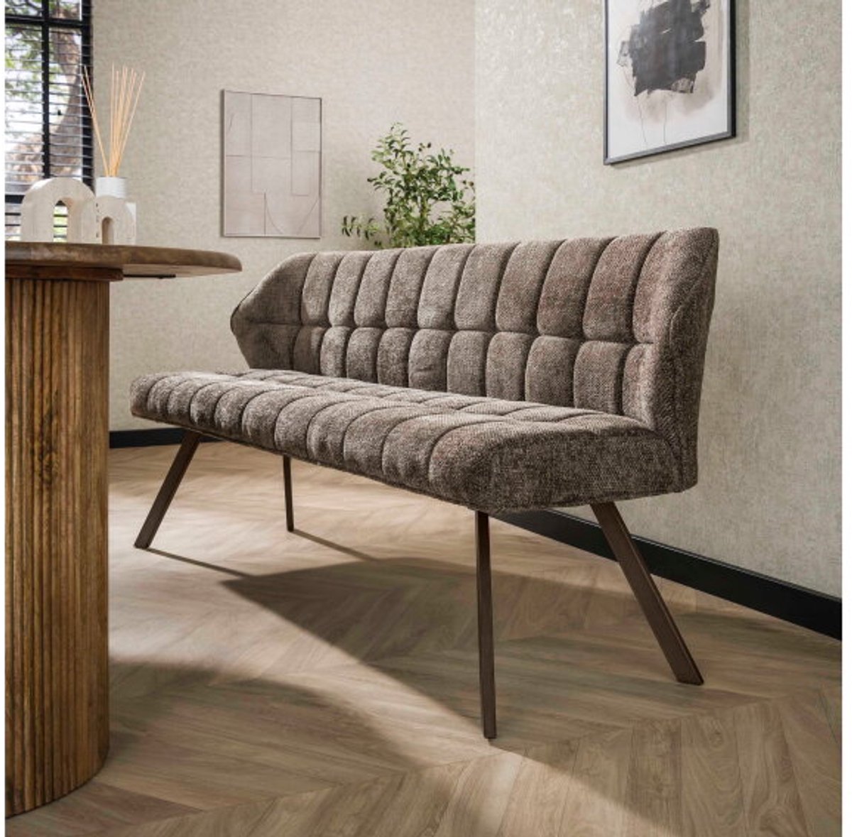 Eetkamerbank Raster - Hoven taupe - bruin metaal - 180x58x81 cm