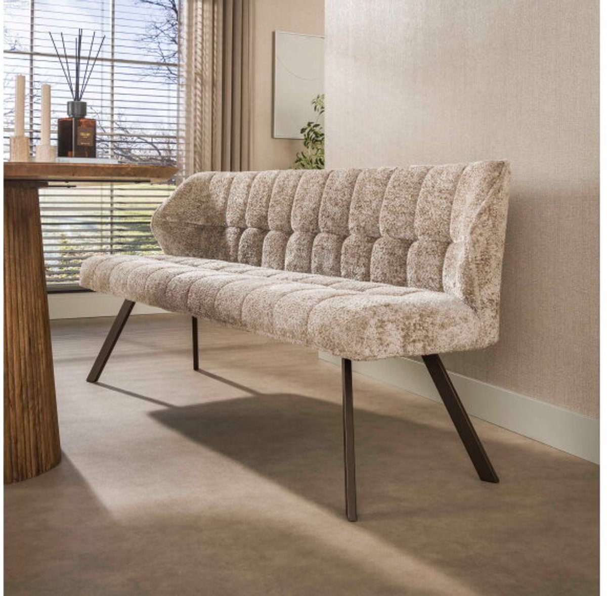 Meubelplaats Eetkamerbank Raster - Alura zand - bruin metaal - 180x58x81 cm