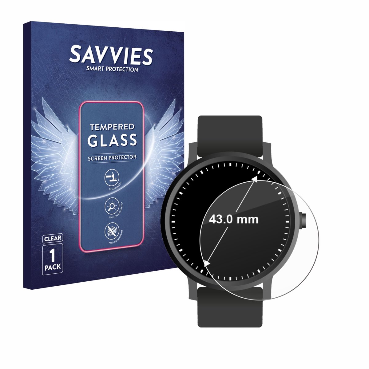 Savvies - Glas Screenprotector voor Horloges (Rond, ø: 43 mm) - Gehard Beschermglas 9H