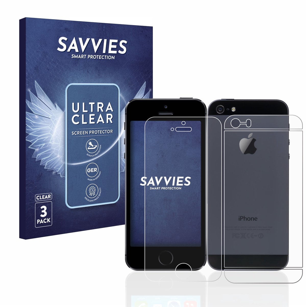 Savvies - Screenprotector voor Apple iPhone 5 / 5S / 5C / SE 2016 (Voorkant + Achterkant) - Folie Beschermfolie transparant 6 Stuks