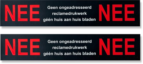 Kleuren NEE NEE sticker set brievenbus – Twee NEE NEE stickers – 5 JAAR GARANTIE