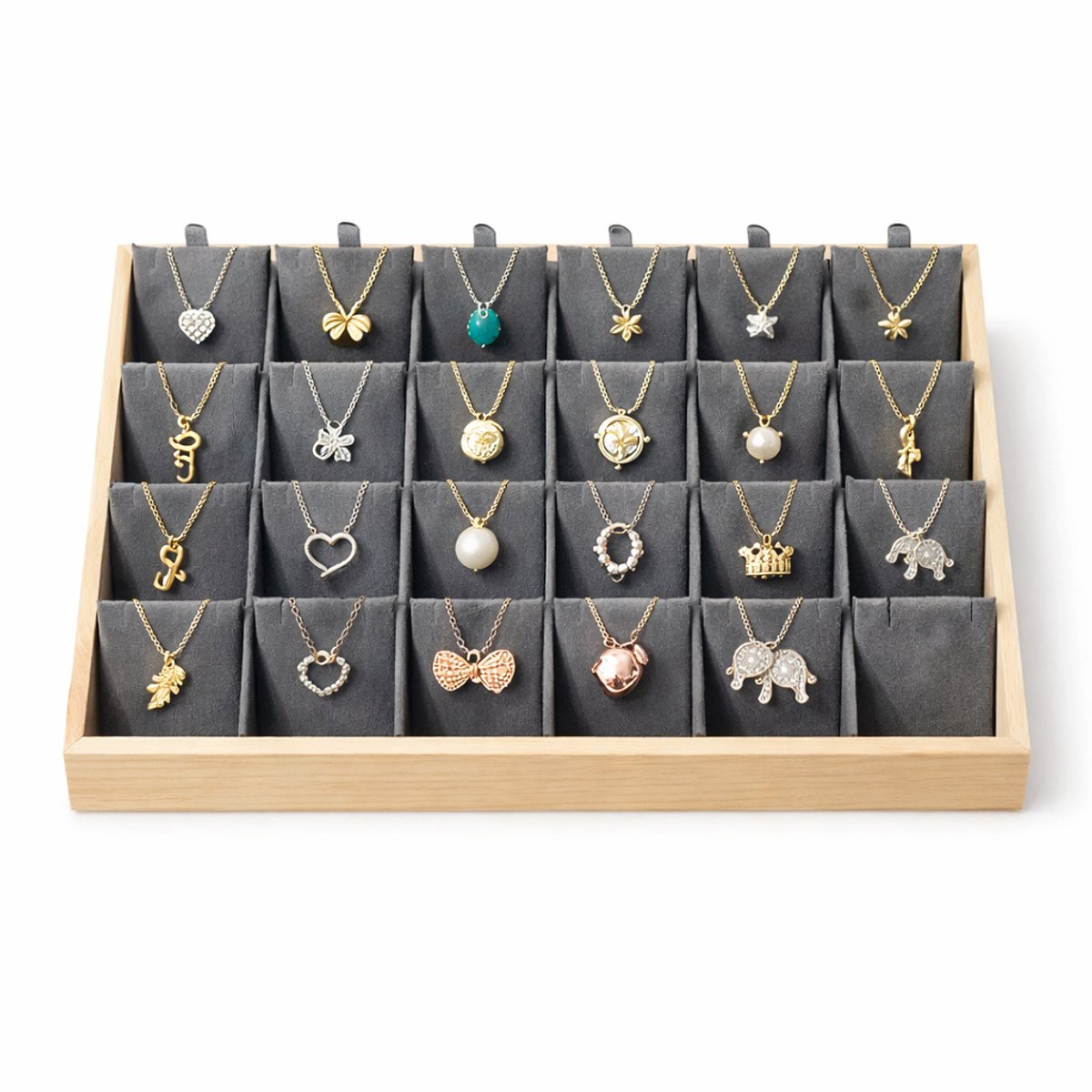 Fliex - Sieradendoos - doos voor kettingen - kettinghouder - grijs - tray voor in lade - opstapelbaar - sieraden organizer