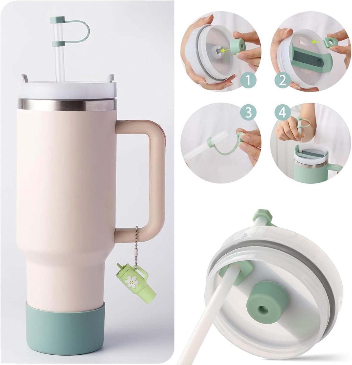 Cup accessoires set: 9 stuks, inclusief no spill deksels, rietafdekkingen en onderzetter