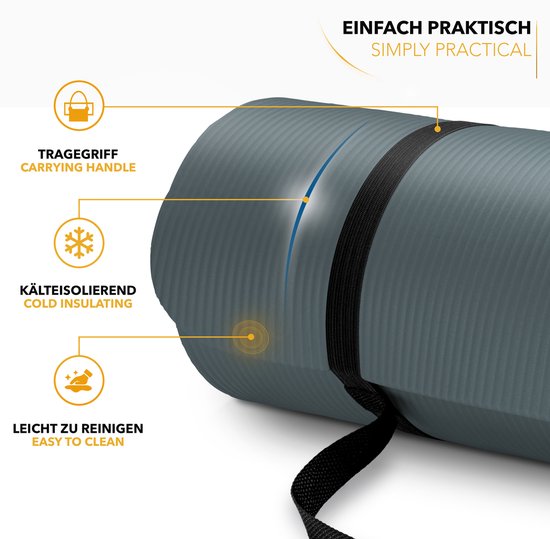 Yoga mat grijs/petrol 1 cm dik, fitnessmat, pilates, aerobics van Domyos — afbeelding 3
