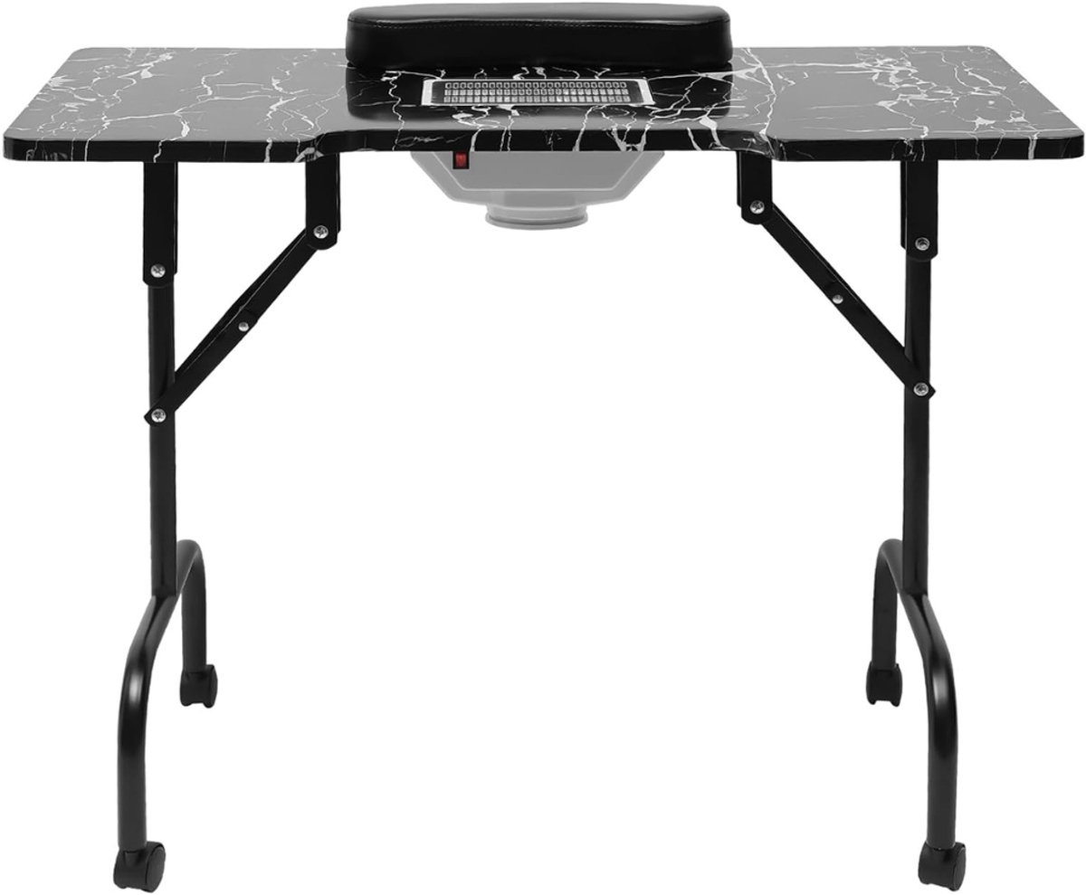 VIN® Manicure Tafel met Afzuiging – Nageltafel – Bureau – Op Wieltjes – Met 3 Stofzuigerzakken – Opvouwbaar – Met Draagtas – Zwart - 90 x 40 x 72 cm