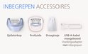 Inbegrepen accessoires: epilatorkop, ProGuide, draagtasje, USB-A-kabel