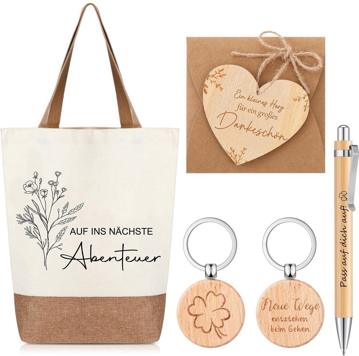 Afscheidscadeauset voor Collega's - Jute Tas met Klaverblad en Houten Aandenken - Multifunctionele Stoffen Tas