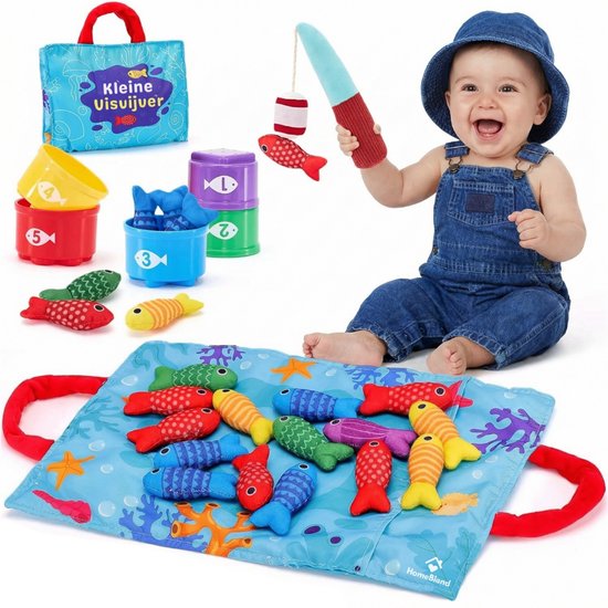 Homeblend Vissenspel - Montessori Speelgoed 1 jaar - Speelgoed 2 Jaar - Speelgoed Baby - Sensorisch Visspel - Fijne Motoriek - Vanaf 12 Maanden - Sorteerspel - 22-Delig
