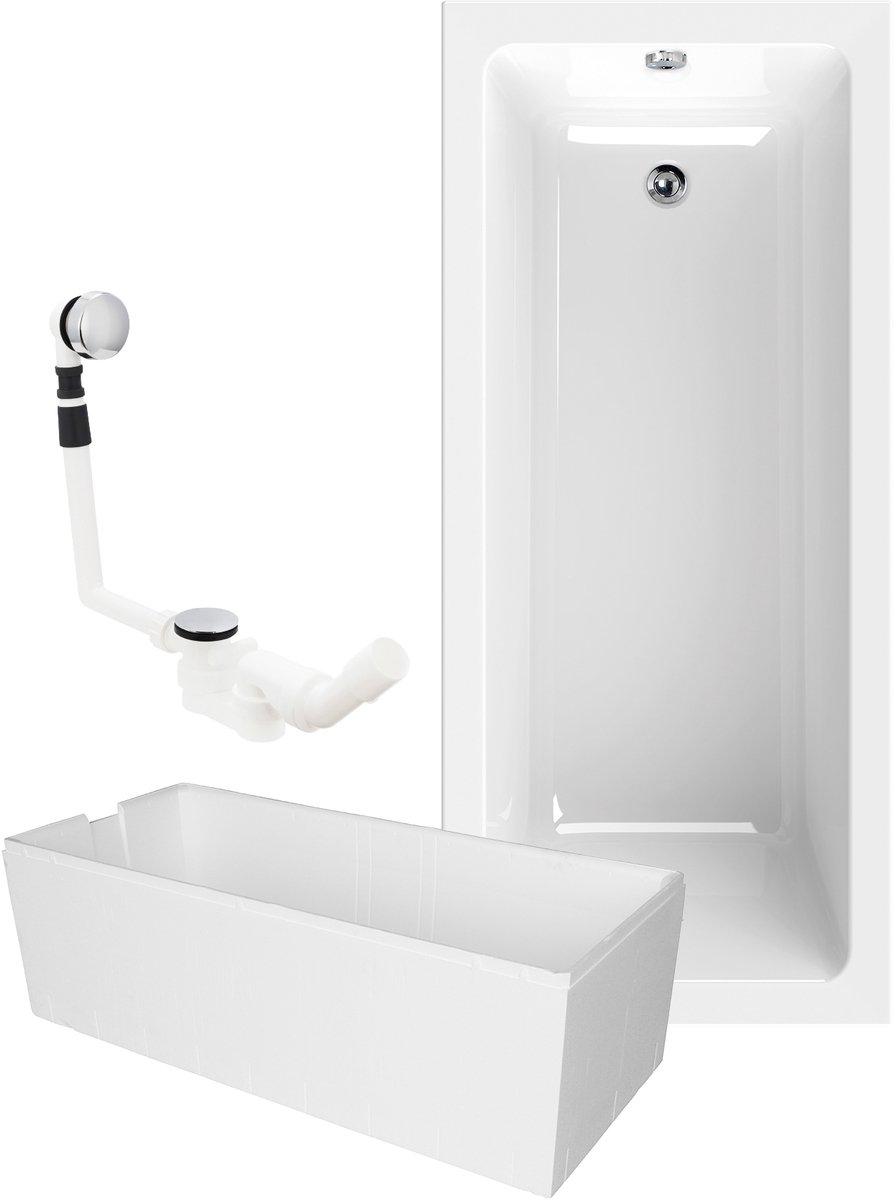 Calmwaters Modern Square - Badkuip - 170 x 75 cm - Set badkuipdragers
