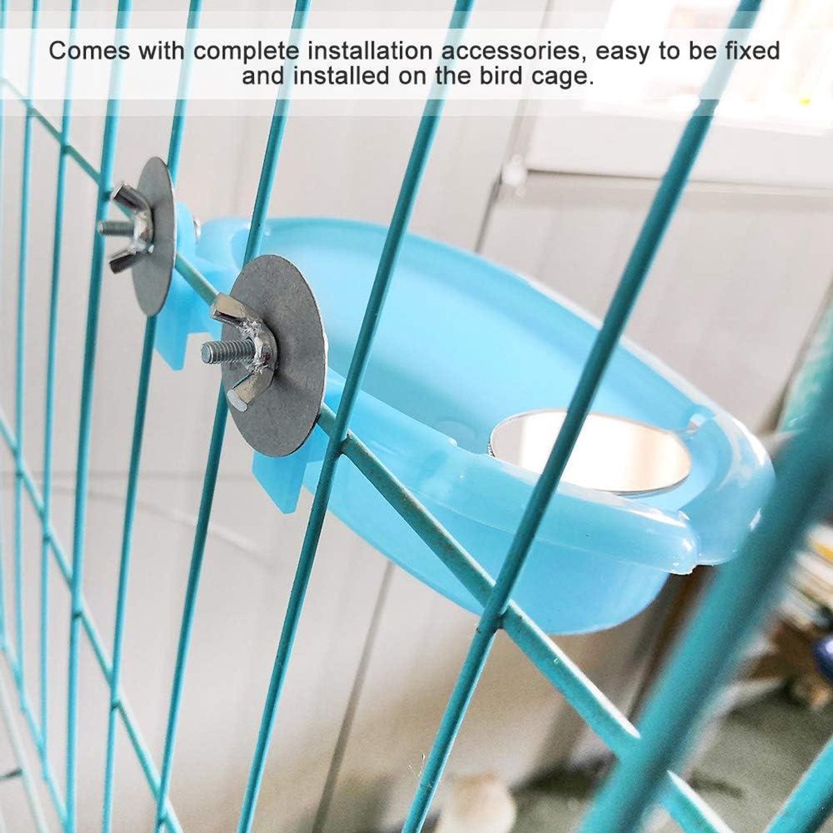 Nieuwe Vogelbaddoos met Blauwe Accessoires en Spiegel voor Huispapegaaien - 2021 Editie