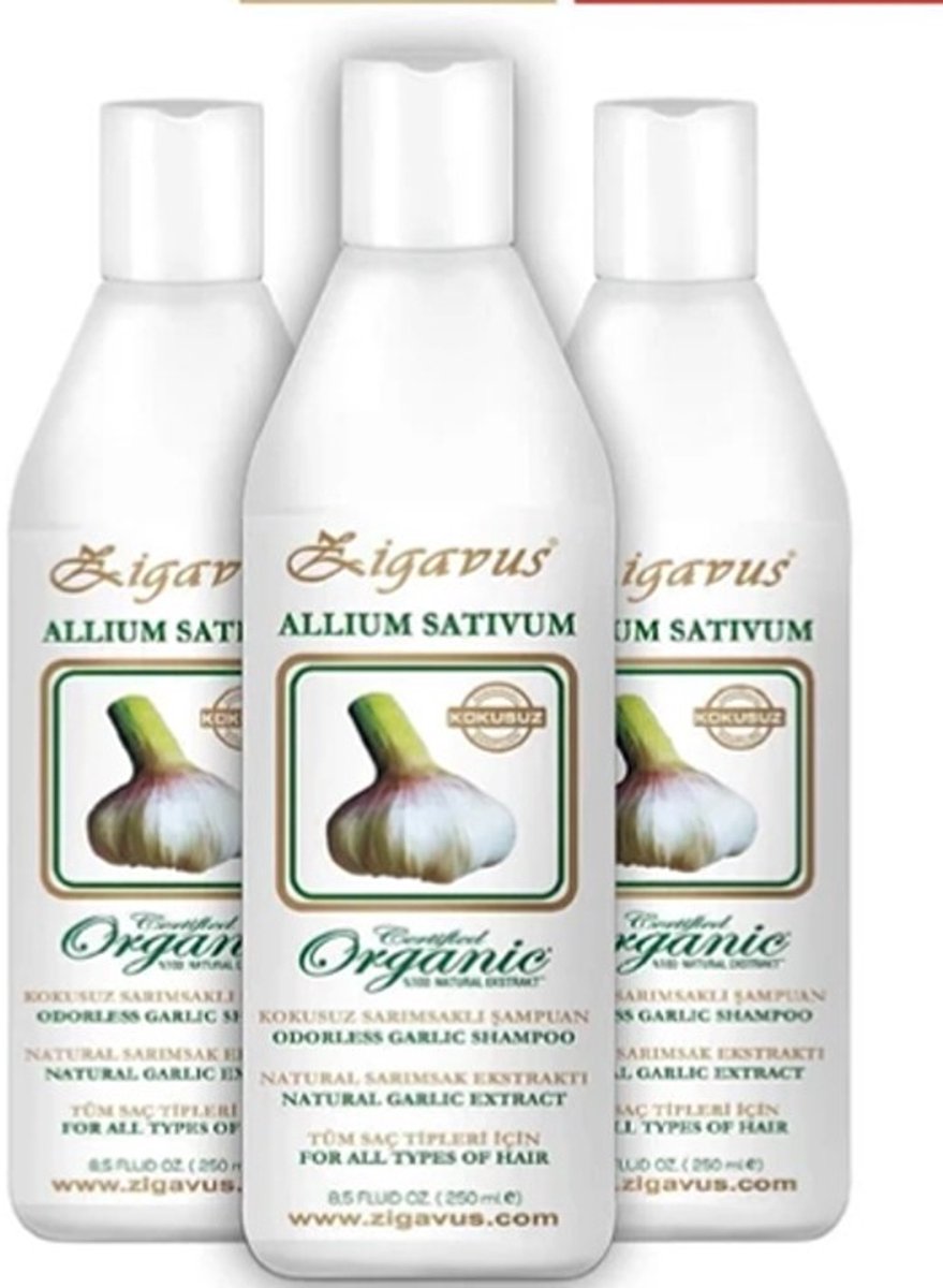 Zigavus Allium Sativum Shampoo tegen Haaruitval – Knoflook Extract – Geurloos – Voor Alle Haartypes –3 x 250 ml