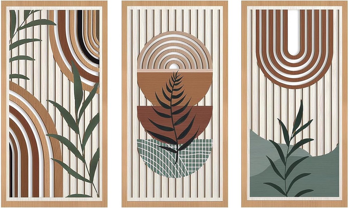 3 Stuks Muursculpturen Houten Decoratie, Boho Chic Wanddecoratie