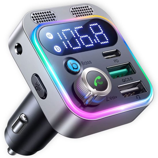Bluetooth Transmitter Auto 5.0 – FM Transmitter – Handsfree Bellen – PD20W + QC3.0 Dual USB + USB-C – MP3/AUX/SD/USB-Stick – Voor iPhone & Android