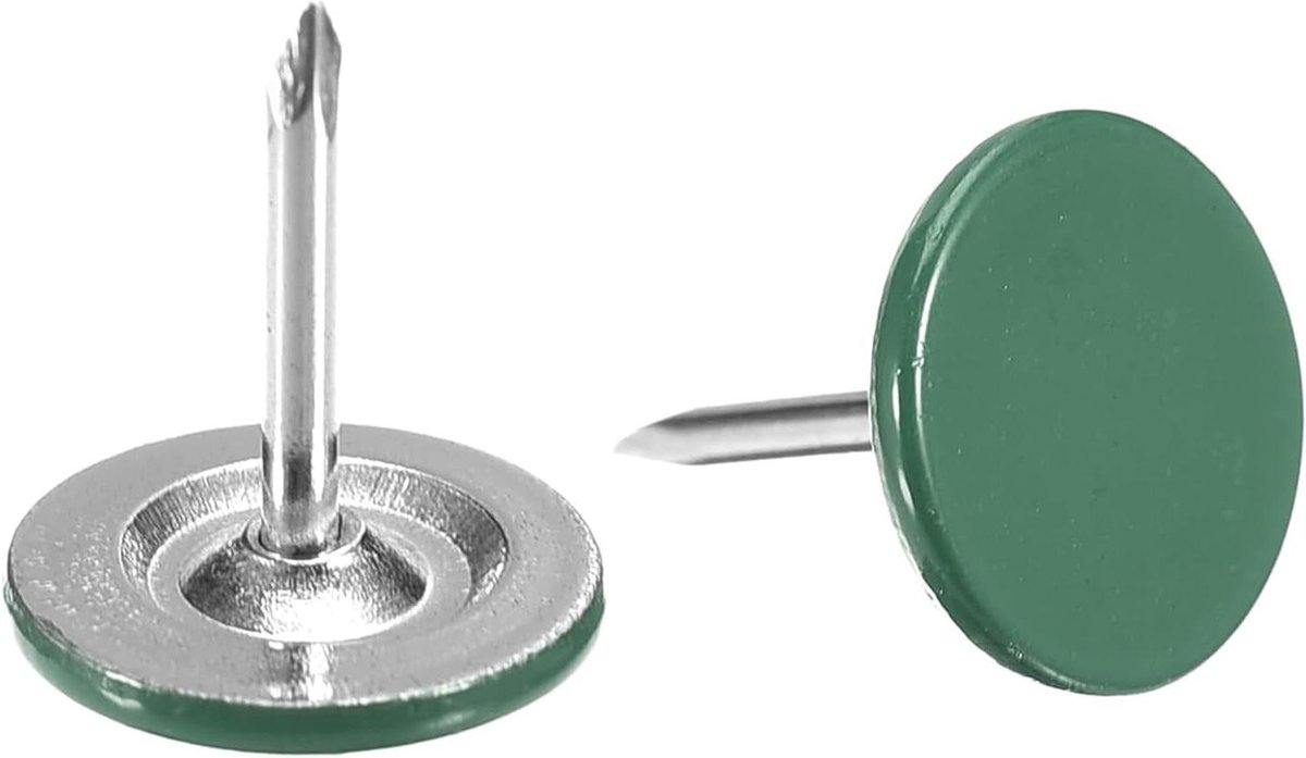 Allecto- platte kop bekledingsspijkers - duwpennen - groen - decoratief - muur - kurkplaat - meubels - notitiebord - 100 stuks zwaar belastbaar geschikt voor 11 x 13 mm
