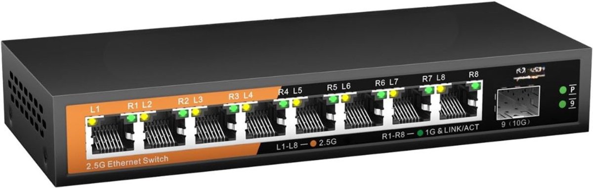 Zyrex® Internet Splitter - Netwerk Switch - Ethernet - 8 Ports - 10000 Mbps- Zwart - 18cm x 7cm x 3cm