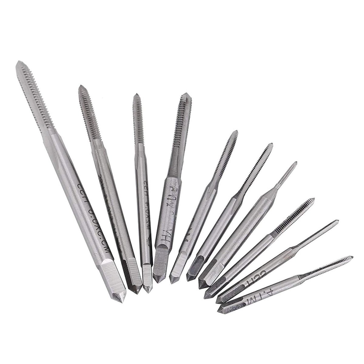 Allecto- Micro Taps Set - Metrische Tappen - Handige Set - Zilverkleurig - Klok Reparatie - Horloge Gereedschap - Klein Formaat - Geschikt voor Precisie Werk - Zilver - Handmatige Tapset voor Fijne Projecten - 10 stuks