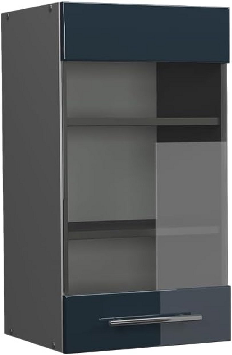 Wandkast Keuken Glas Donkerblauw Hoogglans Antraciet 40 cm