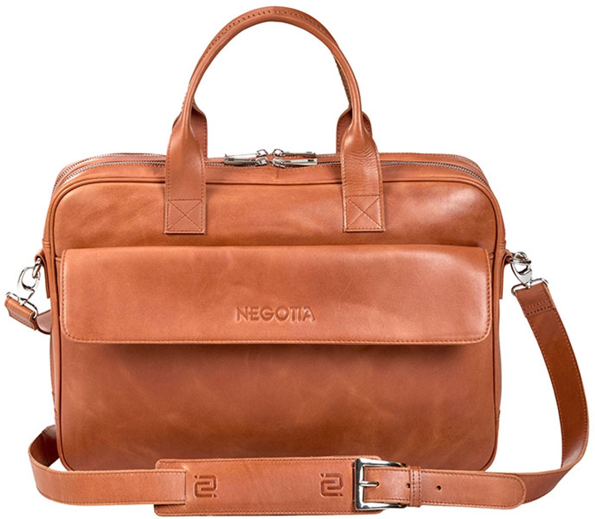 NEGOTIA Alpha - Laptoptas 15 6 inch - Laptoptas Leer - Aktetas - Werktas - Messenger Bag - Schoudertas Heren/Dames - Luxe Top-Grain Leer - Bruin
